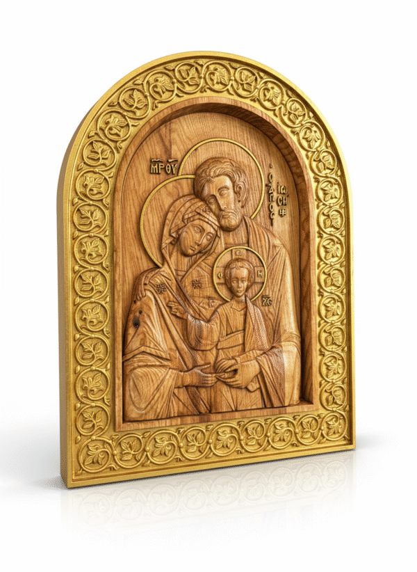 Relief Obraz z drewna „Święta Rodzina” Płaskorzeźba