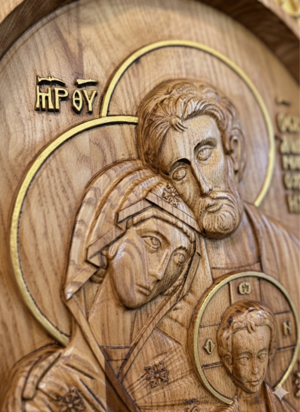 Relief Obraz z drewna „Święta Rodzina” Płaskorzeźba