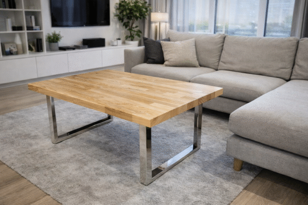 Stolik kawowy – jesion & stal nierdzewna