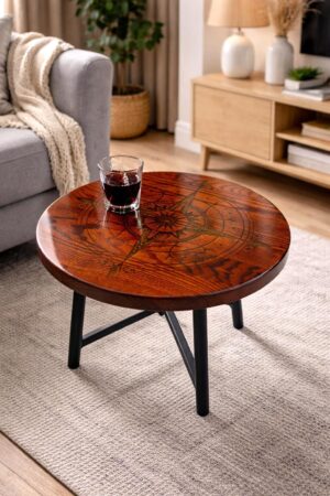 Stolik kawowy z litego drewna jesionowego – Róża Wiatrów