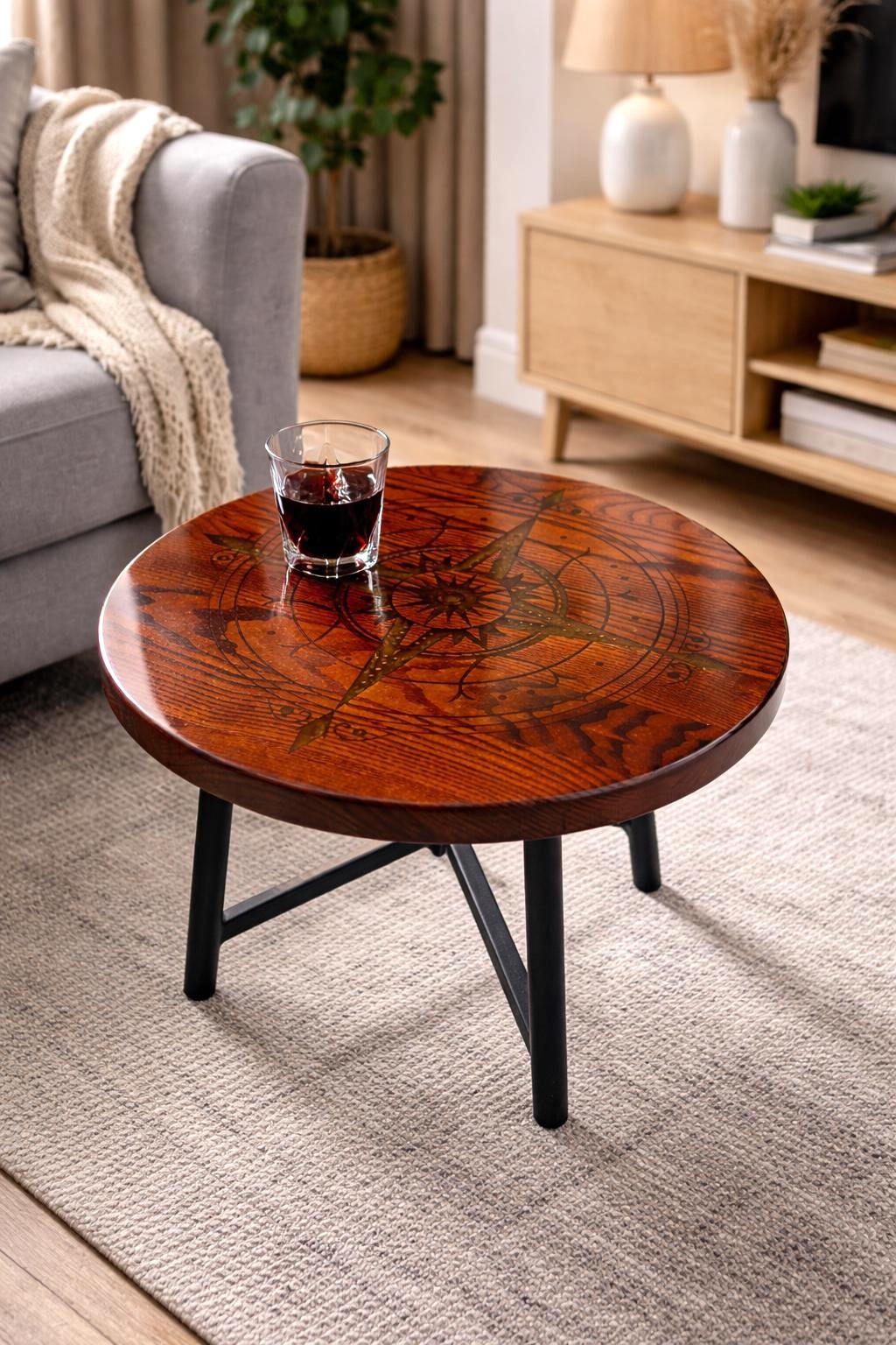 Stolik kawowy z litego drewna jesionowego – Róża Wiatrów