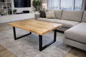 Stolik kawowy – jesion & stal malowana 70x110x50