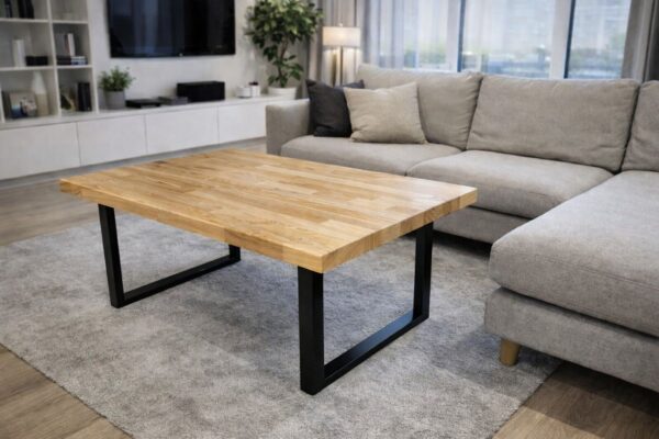 Stolik kawowy – jesion & stal malowana 70x110x50