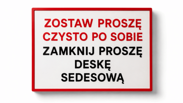 Tabliczka 3D „ZOSTAW PROSZĘ CZYSTO PO SOBIE / ZAMKNIJ PROSZĘ DESKĘ SEDESOWĄ”