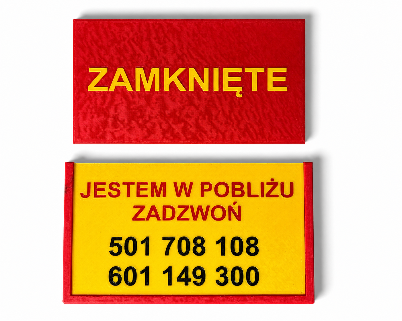 Tabliczka 3D „OTWARTE / ZAMKNIĘTE / JESTEM W POBLIŻU – ZADZWOŃ”