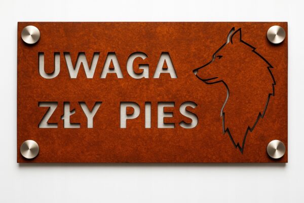 Tabliczka Znak UWAGA ZŁY PIES STAL CORTEN 1,5MM